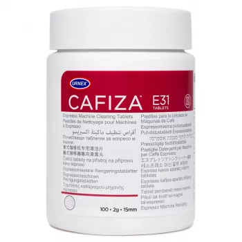 Reinigungstablette URNEX Cafiza E31 für Kaffeemaschinen, Tuben-Dispenser, 100 Tabletten, weiß