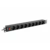 Stromverteilereinheit LANBERG PDU-09F-0300-BK — 9x Typ-F-Steckdosen, 3 m Kabel, Aluminiumgehäuse, 10 A