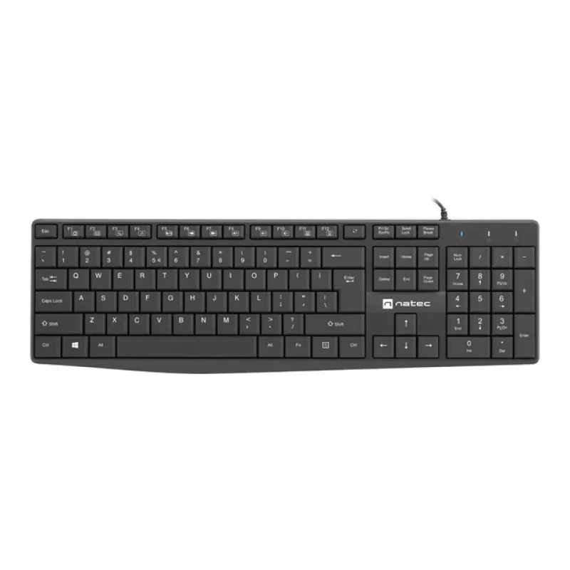 Kabelgebundene Full-Size-Tastatur NATEC NAUTILUS NKL-1950 — USB, QWERTY US International, 105 Tasten, Schwarz