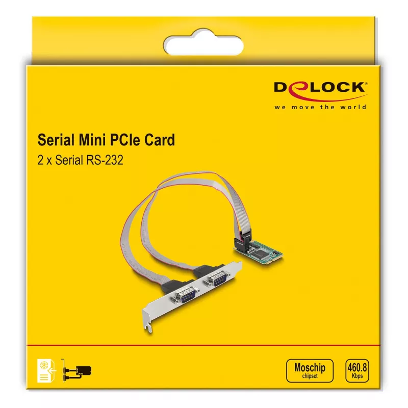 DeLOCK Mini PCIe-Karte Full-Size an 2 x Seriell RS-232 D-Sub 9-polig