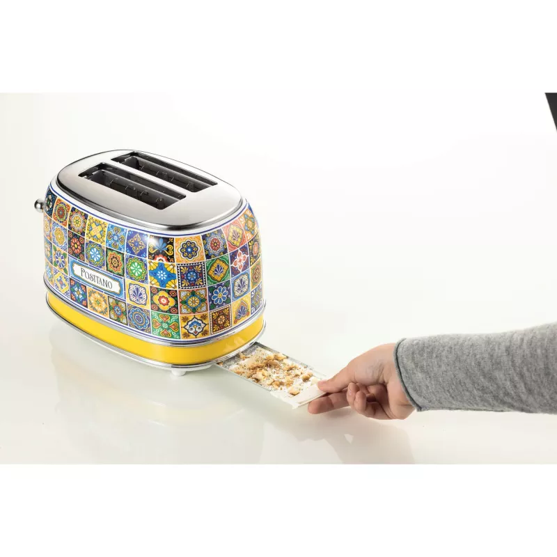 Ariete 155 Toaster Positano, 810 W, 2 Scheiben, 6 Bräunungsstufen, Krümelschublade, Auftaufunktion, automatische Auswurf, ohne Zangen