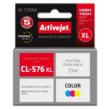 Tintenpatrone ActiveJet AC-576NX kompatibel für Canon CL-576XL High (XL) Yield, farbstoffbasiert Gelb/Rot/Blau, 15 ml