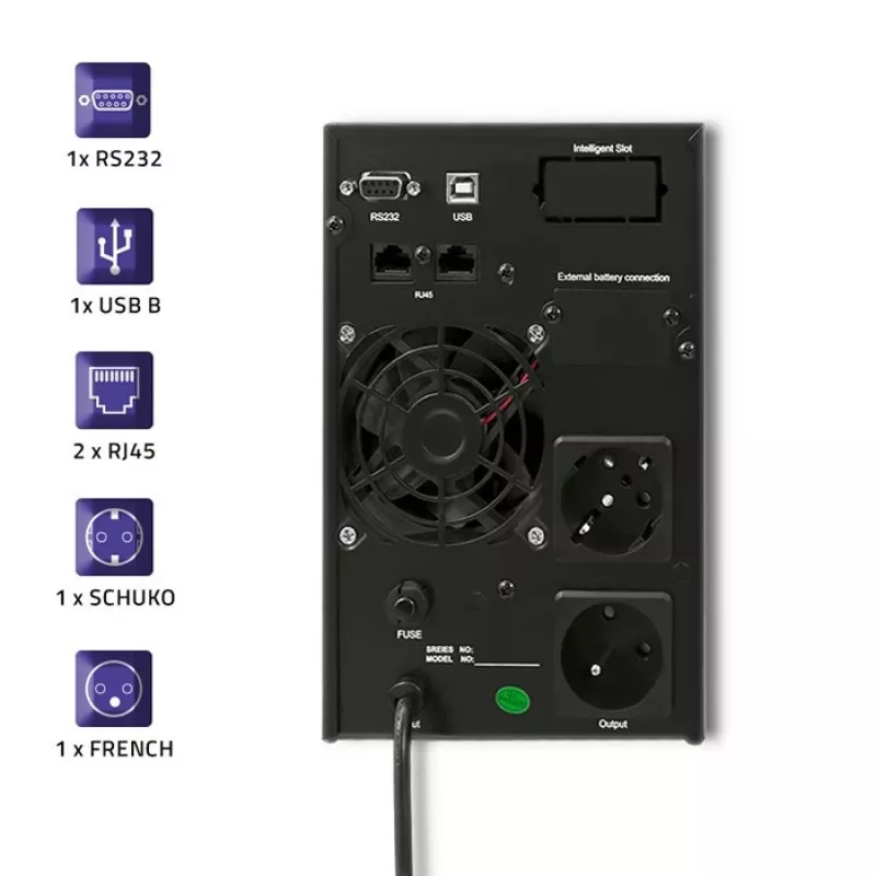 Qoltec 53042 USV (unterbrechungsfreie Stromversorgung) Doppelwandlung (Online) 1 kVA 800 W 2 AC-Ausgänge