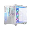 PC-Gehäuse MODECOM Volcano Panorama Midi Tower weiß — micro ATX, gehärtetes Glas, ARGB, USB-C, unterstützt GPU 400 mm