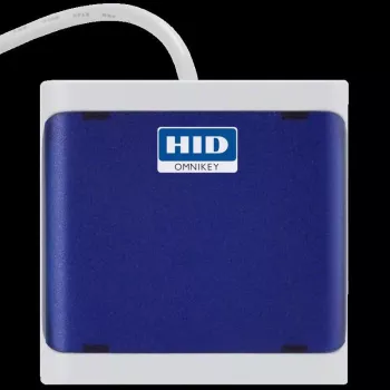 HID OMNIKEY 5022 CL (Dunkelblau) - Kurzer 13-cm-Anschluss - USB-A-Standardstecker - Nur kontaktloser (13,56 MHz) Leser - CCID-konform - Optionaler Kartenhalter und Montagezubehör - MOQ 10