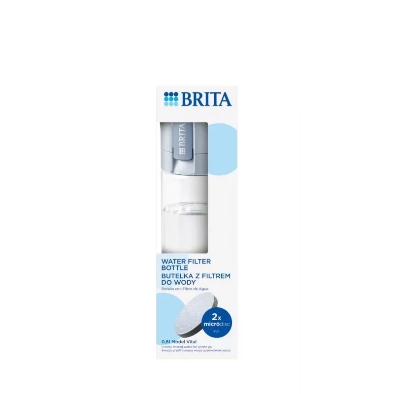 Filterflasche BRITA Vital Pastelblau 600 ml mit 2 MicroDisc-Filtern, BPA-frei, spülmaschinenfest