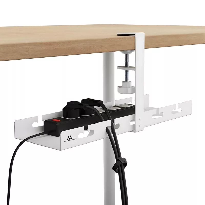 Untertisch-Kabelorganizer MACLEAN MC-105 W – Stahl, weiß, max. Belastung 5 kg, passend für Tischstärke 0,5–50 mm