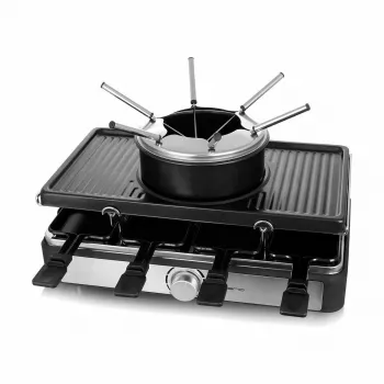 Raclette-Grill Emerio RG-124930 für 8 Personen, 1400 W, schwarz und Edelstahl, Drehregler