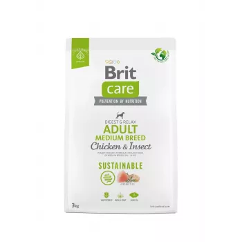 Brit Care Dog Sustainable Adult Medium Breed Trockenfutter für Hunde mit Huhn und Insekten, 3 kg