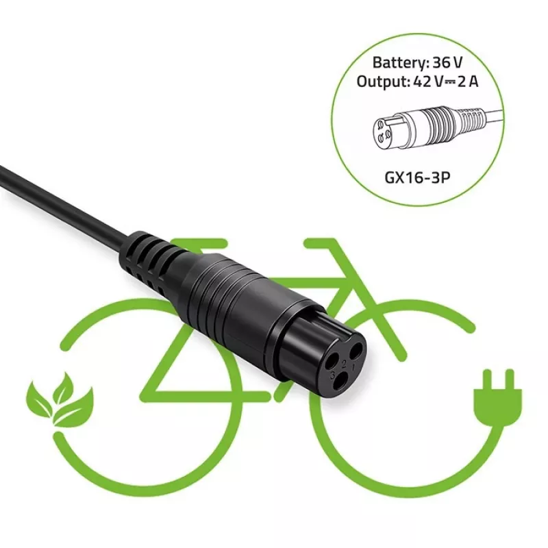 Batterieladegerät QOLTEC Ladegerät für E-Bike 36V 42V 2A 3P GX16