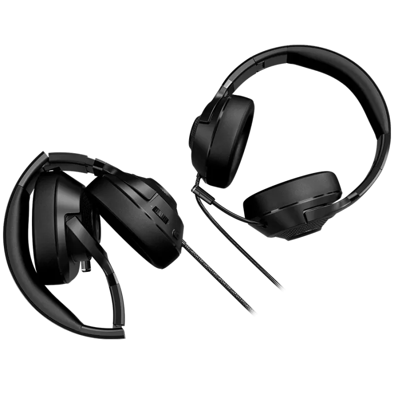 LORGAR Noah 101, Gaming-Headset mit Mikrofon, 3,5-mm-Klinkenanschluss, Kabellänge 2 m, faltbares Design, PU-Leder-Ohrpolster, Größe: 185*195*80 mm, 0,245 kg, schwarz