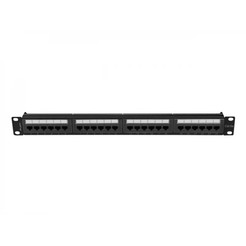 Patchpanel 1U LANBERG PPUA-1024-B, 24 Ports, Cat6a, U/UTP, 1U Rack, Tiefe 102 mm, Metall, schwarz