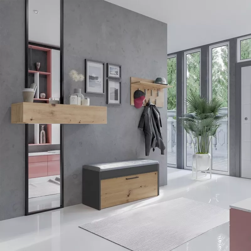 Geschlossener Schuhschrank Top e Shop PARMA — Anthrazit und Eiche, Spanplatte, 1000×490×350 mm