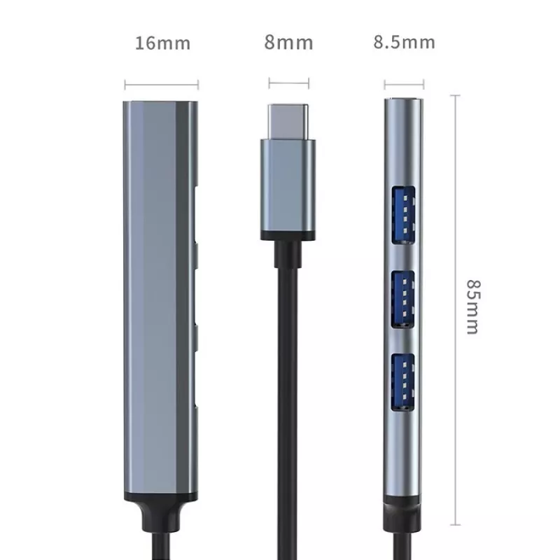 USB-Hub QOLTEC 53792, USB-C 3.1 auf 4 Ports (USB 3.0 x1, USB 2.0 x3)