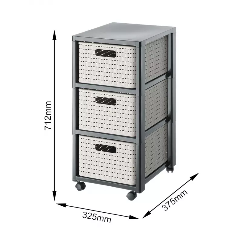 Aufbewahrungseinheit Rotho Country 3 Schubladen Cappuccino/Anthrazit, Technopolymer, 712×325×375 mm