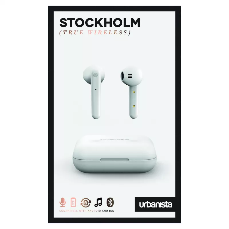 Headset URBANISTA Stockholm — Kabelloses Bluetooth In-Ear-Headset für Anrufe und Musik, 10 m Reichweite, Weiß