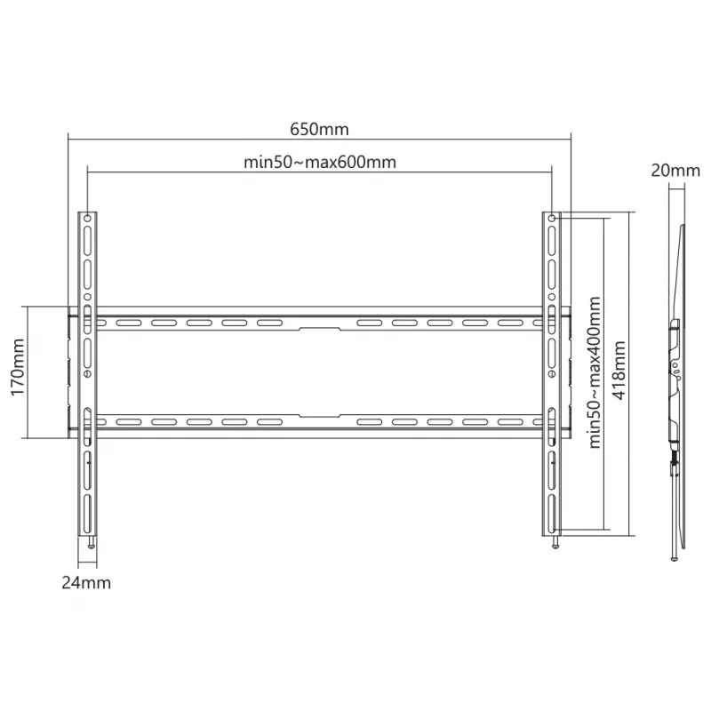 SBOX PLB-2264F-2 Wandhalterung 37–80 cm, Tragfähigkeit 45 kg, VESA 600x400