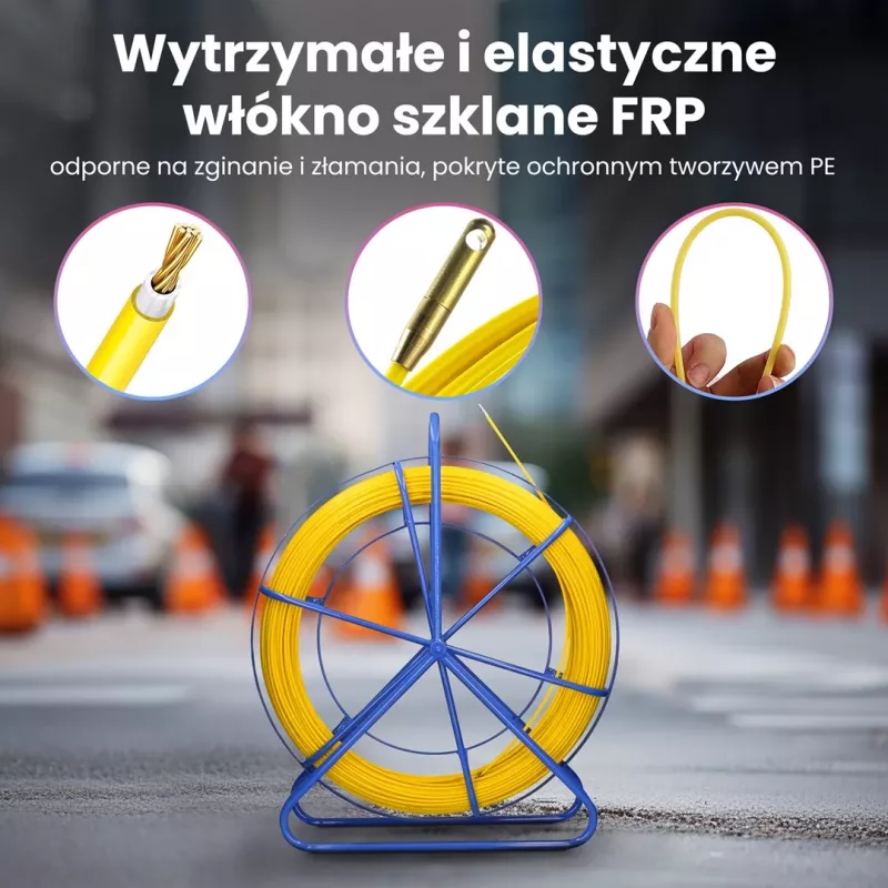 Extralink Rodder 3.8mm 75m | Kabeleinziehgerät | Glasfaser FRP, Durchm. 3.8 mm, Länge 75 m, gelb
