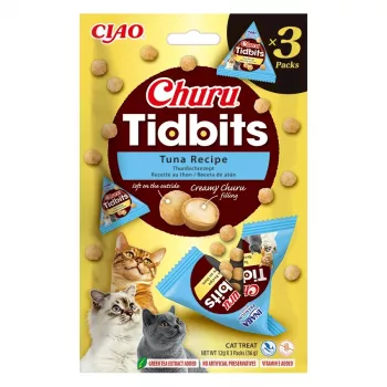 Nassfutter-Snack für Katzen INABA Cat Churu Tidbits Thunfisch-Rezeptur — 3 x 12 g Beutel