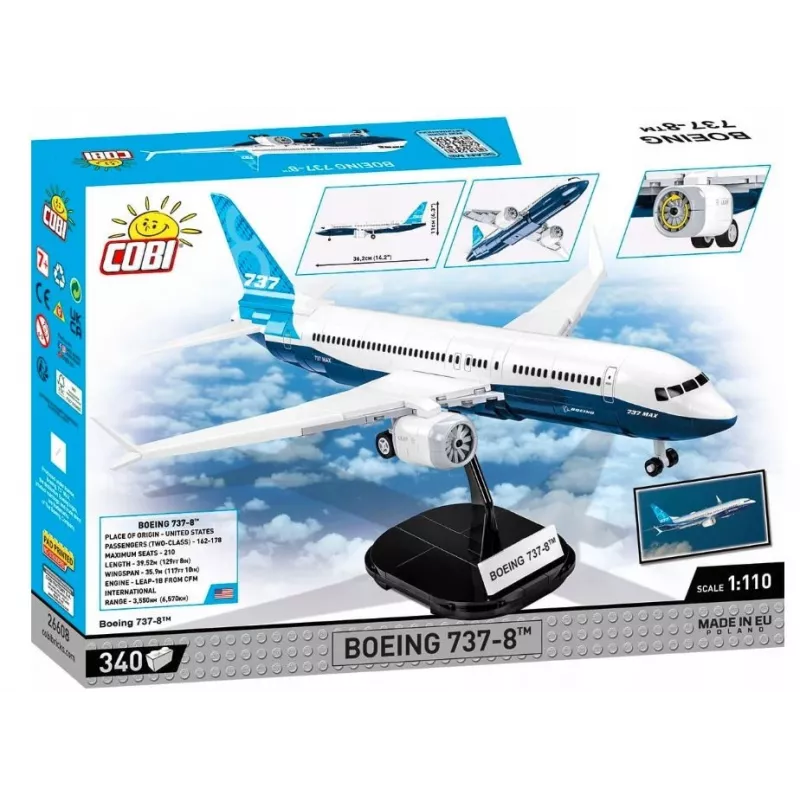 Bauset Cobi Boeing 737-8 — 340 Teile, empfohlenes Alter 7+, blau und weiß
