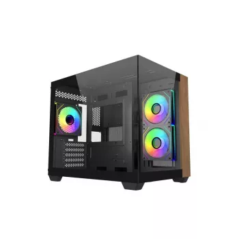 PC-Gehäuse Cooler Master Elite 481 Wood — Dual-Chamber mATX mit natürlichem Holzdesign und zwei Tempered-Glass-Panels