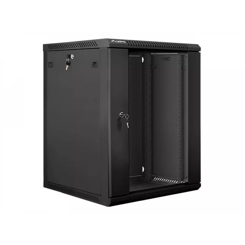 Lanberg wandmontierbarer Installationsschrank 19'' 15U 600x600mm schwarz (Glastür)