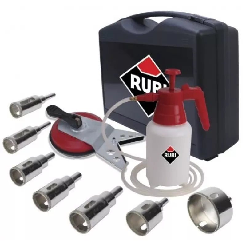 Bohrersatz RUBI Easy Gres Plus Kit — 7 Stück Diamantbohrer, 27 mm Länge, für Porzellan, mit Transportkoffer
