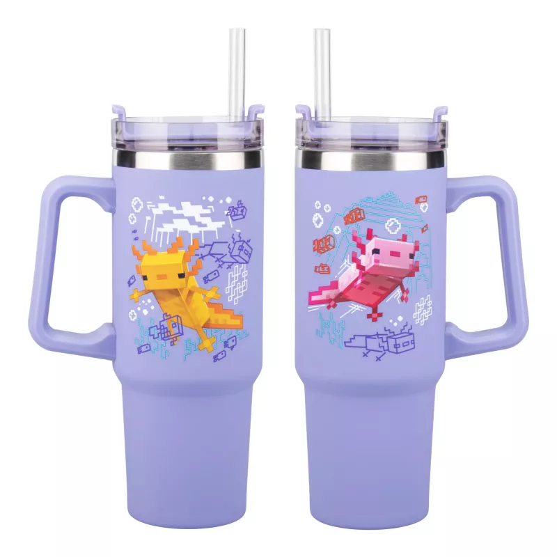 Paladone Minecraft violetter Isolierbecher mit Strohhalm, 900 ml