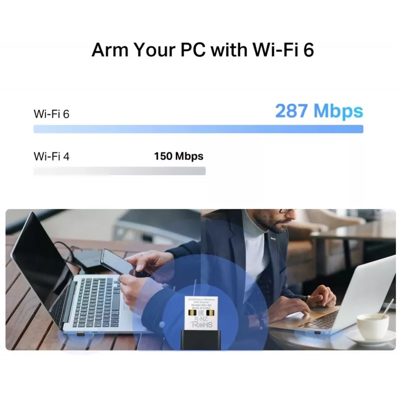 USB-WLAN-Adapter MERCUSYS MA14N — USB Typ A, 2,4 GHz Single-Band, bis zu 287 Mbit/s, Schwarz