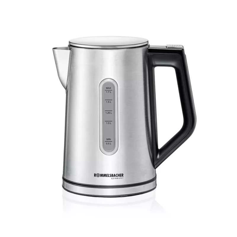 Elektrischer Wasserkocher Rommelsbacher WK 3000 — 1,7 L, 3000 W, Edelstahl & schwarz