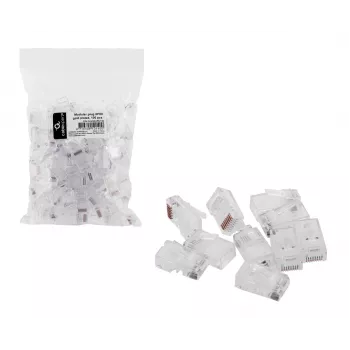 RJ45-Stecker GEMBIRD PLUG3UP6/100, Cat5, gerader Stecker, transparent, vergoldete Kontakte, 100er-Pack