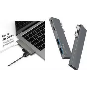 LogiLink UA0399 USB 3.2 Gen2x2 Hub 4-fach, PD, für MacBook und iPad, Silber (UA0399)