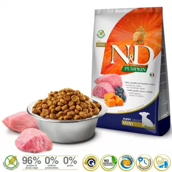 FARMINA N&D GF KÜRBIS LAMM & BLAUBEERE PUPPY MINI - TROCKENFUTTER FÜR HUNDE - 7 kg
