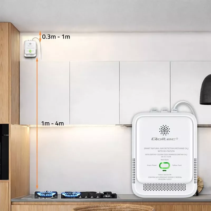 Gasleckdetektor QOLTEC NG Tuya — Erdgas (CH4)-Detektor, smart Tuya-kompatibel