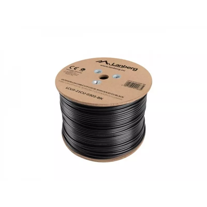 Netzwerkkabel LANBERG Cat5e U/UTP LCU5-21CU-0305-BK, 305 m, 24 AWG, PVC-Mantel, schwarz