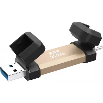 USB-Flash-Laufwerk Silicon Power DS72 250 GB, USB 3.2 Gen 2 Typ-A / Typ-C, Aluminium/Gummikappe, gold