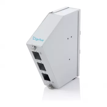 Hutschienen-Glasfaserspleißverteiler DIGITUS DN-96893 — abgewinkelt, 6 SC DX / LC Quad, Aluminium, grau