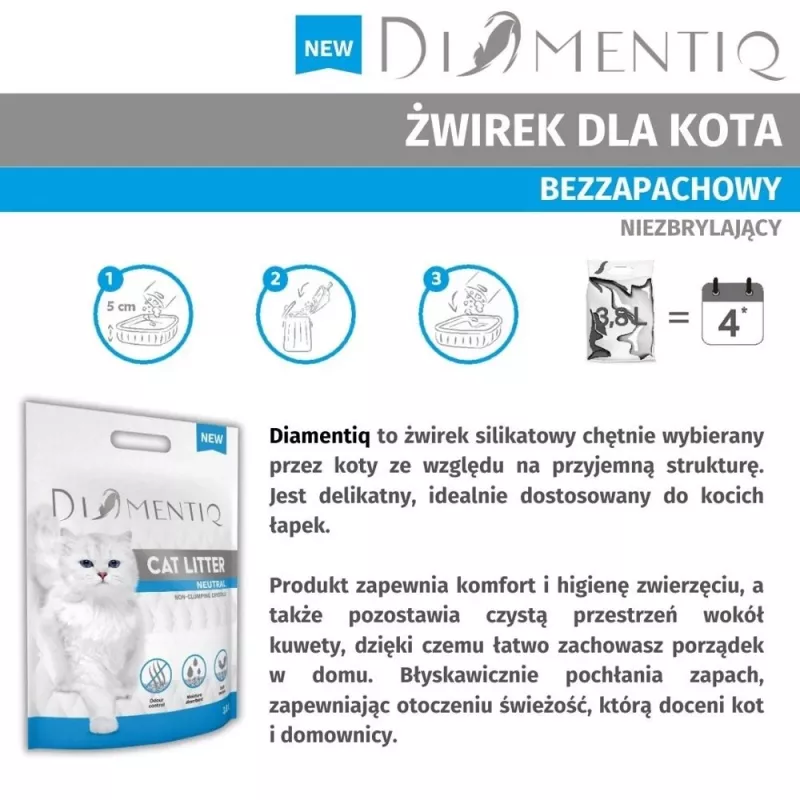 Katzenstreu DIAMENTIQ Neutral klumpende Silikongranulate 30 L — unparfümiert, 1–6 mm
