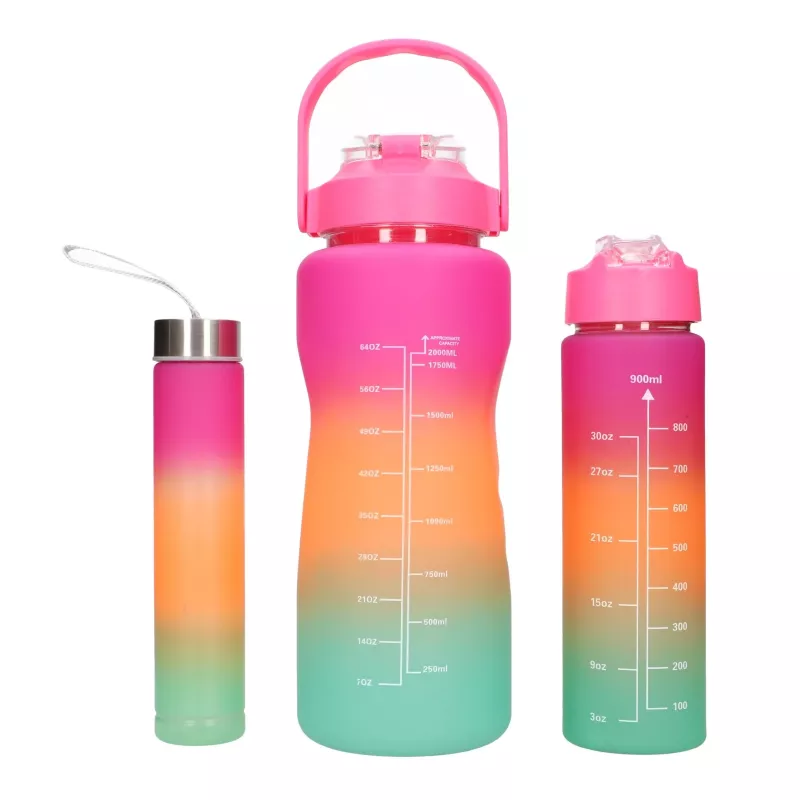 Extralink Motivational Water Bottle 3W1 Set Pink-Orange 2000ML+900ML+300ML