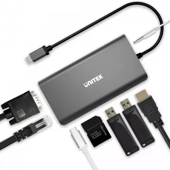 UNITEK uHUB O8+ Kabelgebundener USB 3.2 Gen 1 Type-C Hub, Grau, 100W Power Delivery