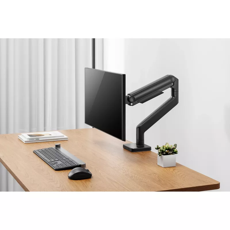 Monitorhalterung DIGITUS Single, Klemme, für bis zu 49 Zoll (124,5 cm), 20 kg, VESA 75x75–100x100, neigbar -20° bis 50°, höhenverstellbar, schwarz