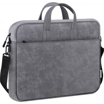 Toploader-Tasche DEFENDER Solid für 15,6-Zoll-Laptops, Polyurethan, grau, Tragegriff, abnehmbarer Schultergurt