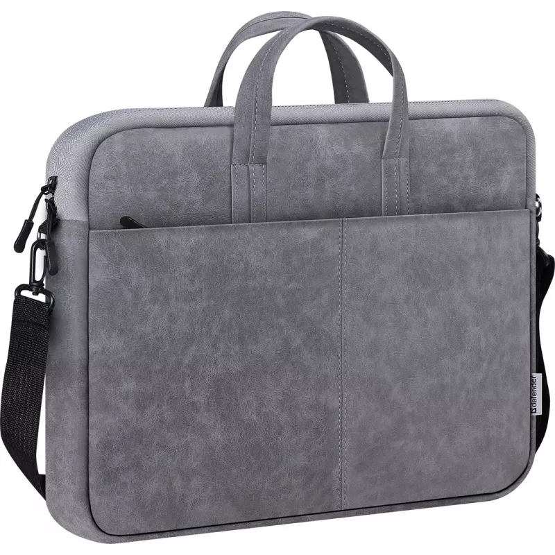 Toploader-Tasche DEFENDER Solid für 15,6-Zoll-Laptops, Polyurethan, grau, Tragegriff, abnehmbarer Schultergurt
