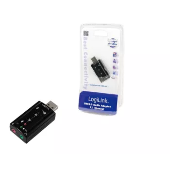 Externe USB-Soundkarte LOGILINK UA0078, 7.1-Kanal, USB-Schnittstelle, kompakt 124×194×34 mm, 80 g