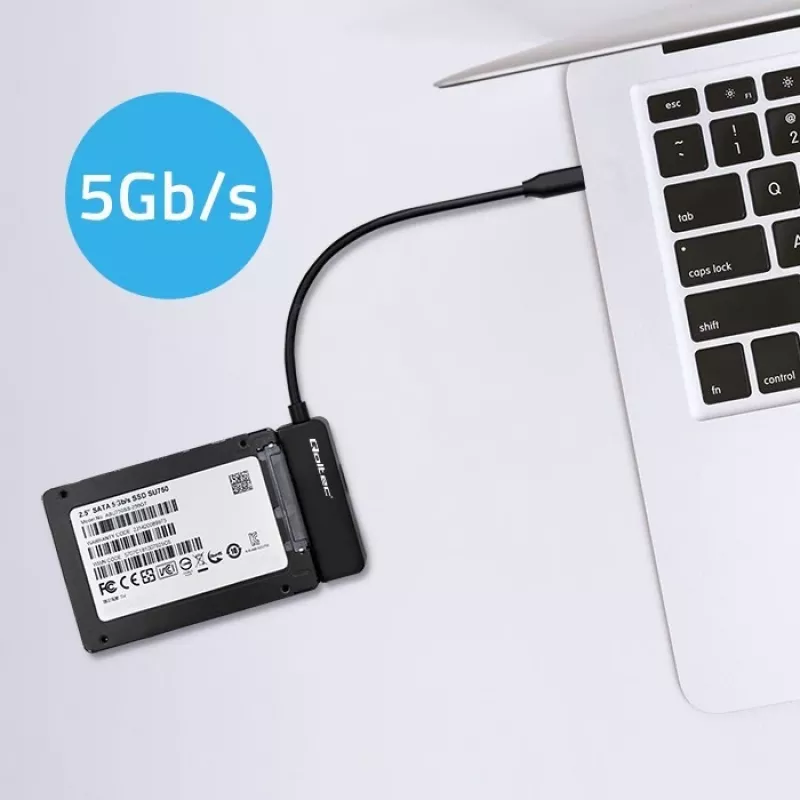 QOLTEC SATA-Adapter 52269 für 2,5-Zoll-Laufwerk auf USB-C, unterstützt bis zu 2 TB