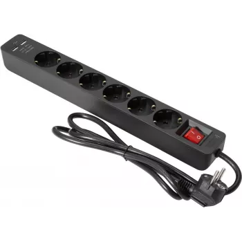 Steckdosenleiste EUROLITE ON-1 6-fach mit 2 USB-Anschlüssen, überspannungsgeschützte Stromverlängerung