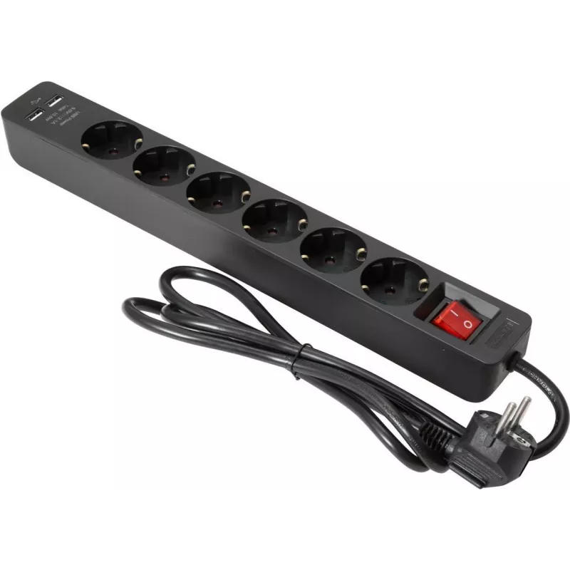 Steckdosenleiste EUROLITE ON-1 6-fach mit 2 USB-Anschlüssen, überspannungsgeschützte Stromverlängerung