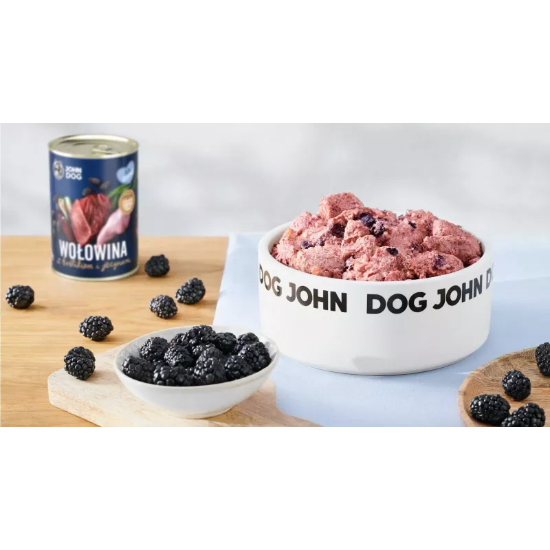 Nassfutter für Hunde john dog BERRY — Rind & Kaninchen mit Brombeeren, 400 g, Junior, Alleinfuttermittel