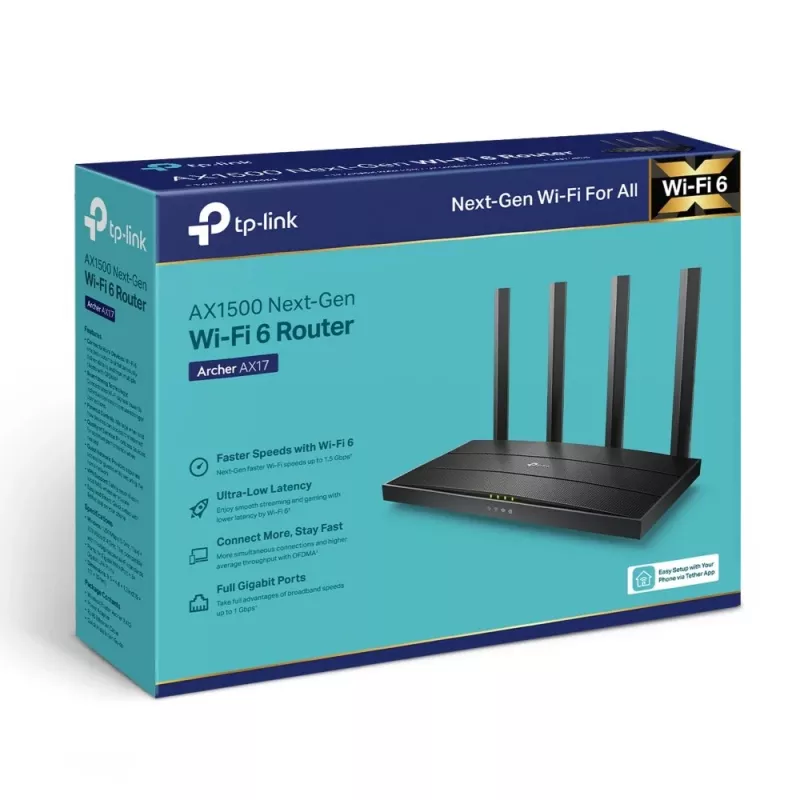 TP-Link Archer AX17 WLAN-Router Gigabit Ethernet Dualband (2,4 GHz / 5 GHz) Schwarz