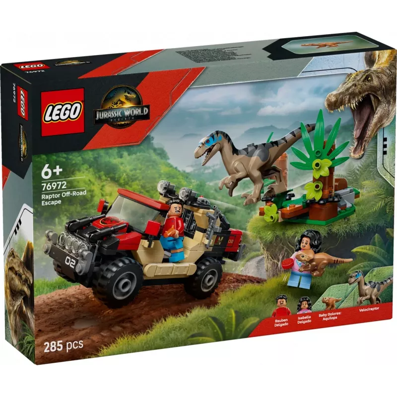 Bauset LEGO Jurassic World 76972 Raptor Off-Road Escape, 285 Teile, 2 Minifiguren, Alter 6+